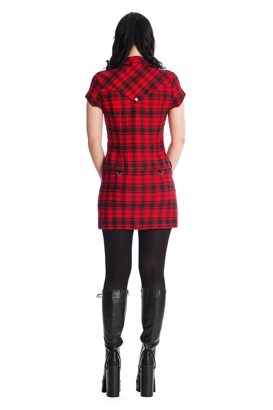 Banned Alternative Tartan Nights Mini Dress in Red Tartan