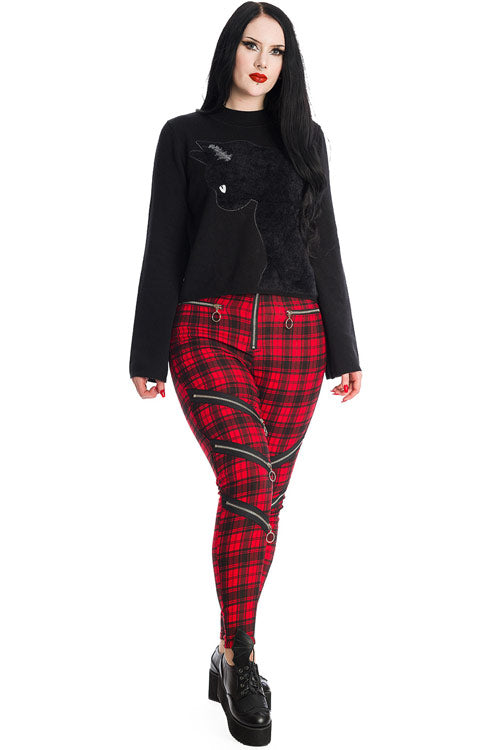 Banned Enchanted Stretch Skinny Trousers in Red Tartan