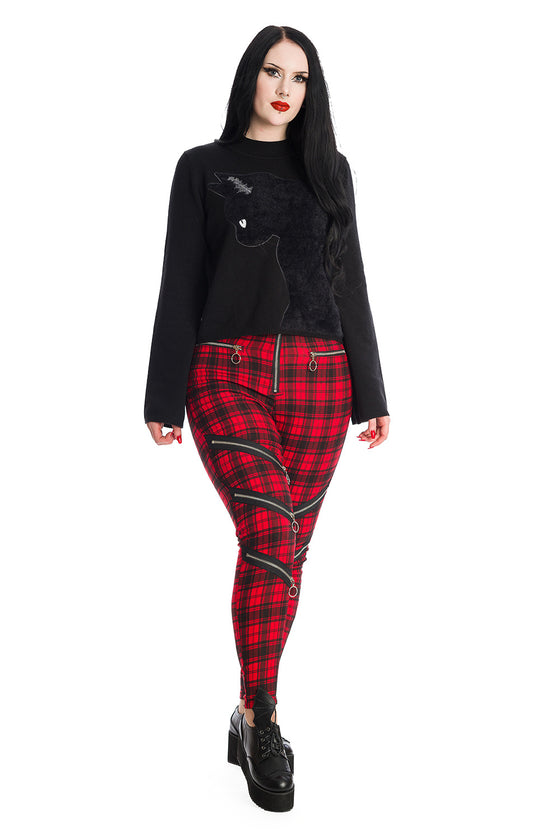 Banned Enchanted Stretch Skinny Trousers in Red Tartan