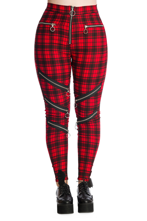 Banned Enchanted Stretch Skinny Trousers in Red Tartan
