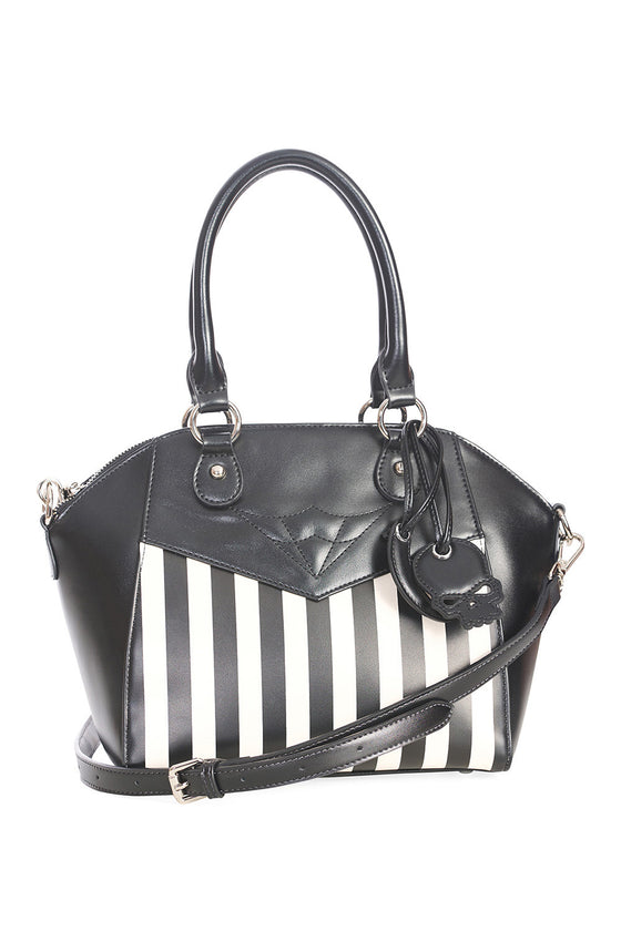 Banned Alternative Another Lost Soul Handbag Purse with Black and White Stripes