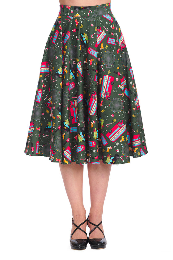 Banned London Town Swing Skirt with Pockets Christmas