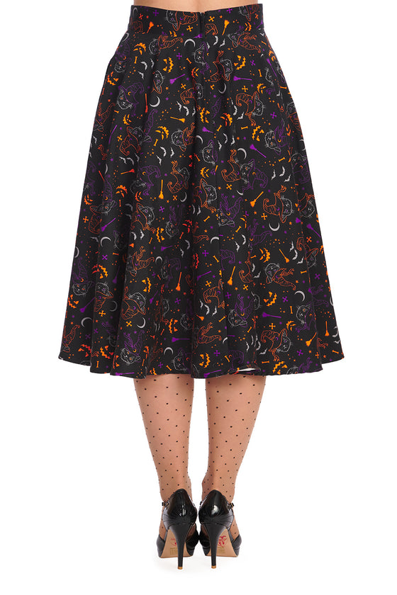 Banned Retro All Hallows Cat Swing Skirt with Pockets Halloween