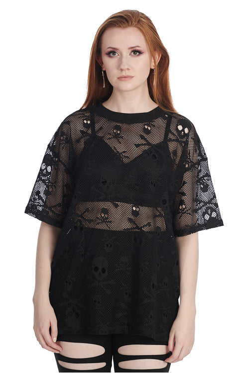 Banned Skull Queen Mesh Long Oversized Top Goth