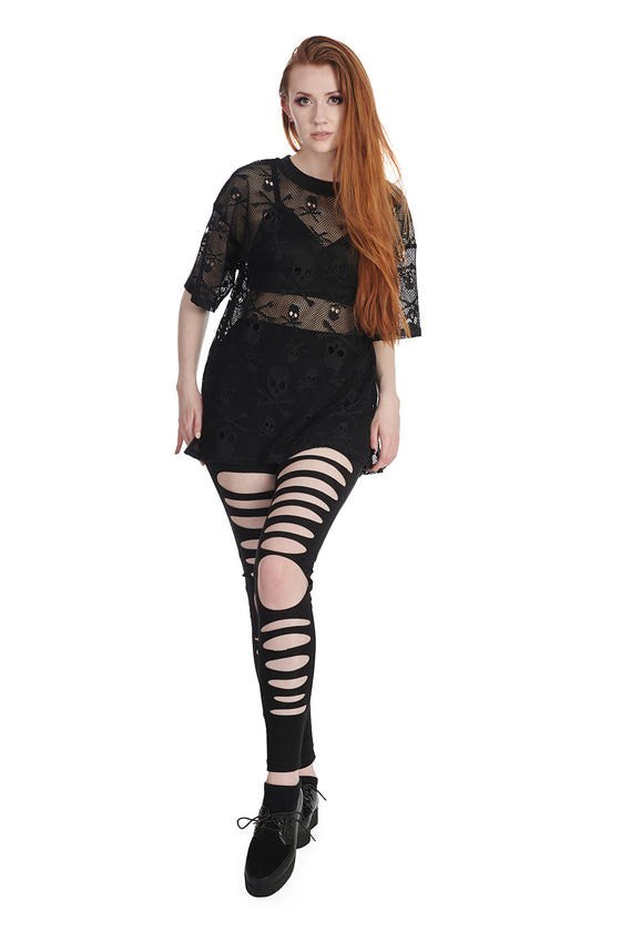 Banned Skull Queen Mesh Long Oversized Top Goth