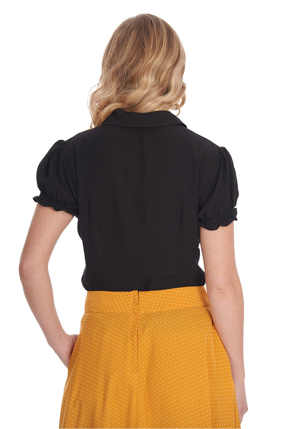 Banned Betsy Bloom Blouse in Black Office Perfect!