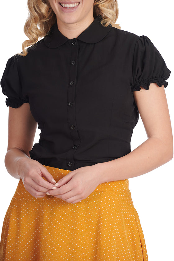 Banned Retro Betsy Bloom Blouse in Black Office Perfect!