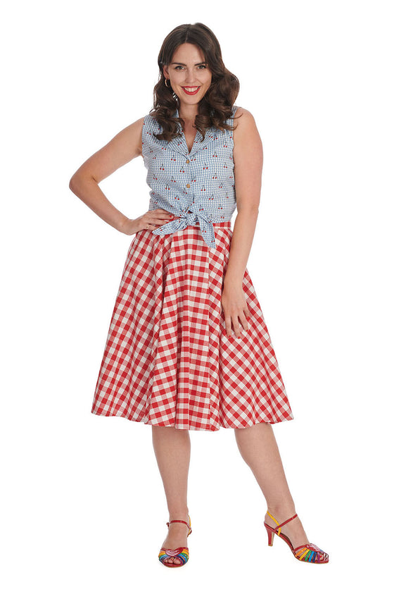 Banned Retro Picnic by the Sea Swing Skirt Red Gingham