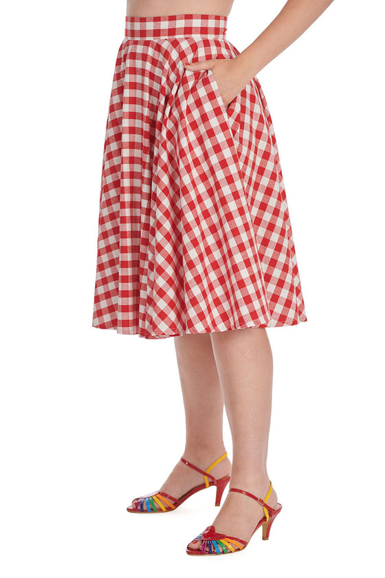 Banned Retro Picnic by the Sea Swing Skirt Red Gingham