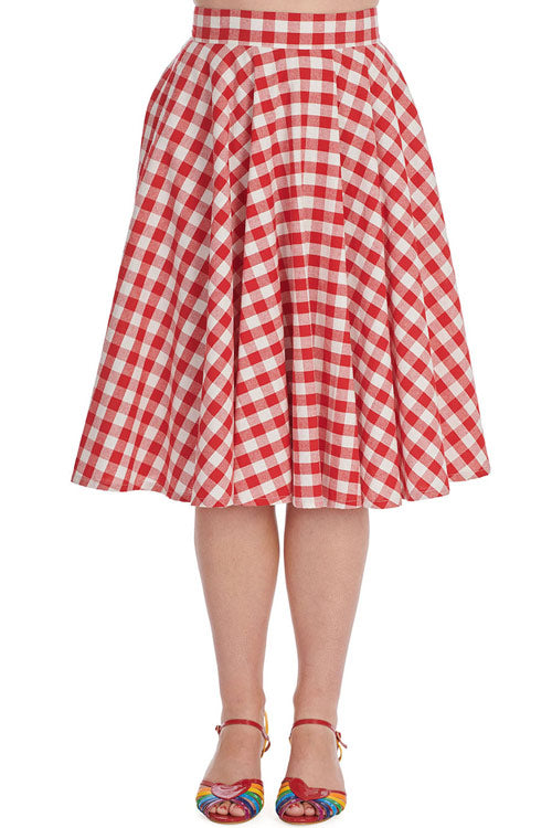 Banned Retro Picnic by the Sea Swing Skirt Red Gingham