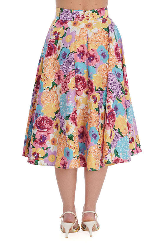 Banned Floral Zing Swing Skirt Rainbow Colours