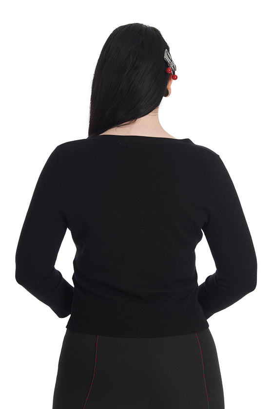 Banned Alternative Cherry Skull Spiderweb Embroidered Cardigan in Black