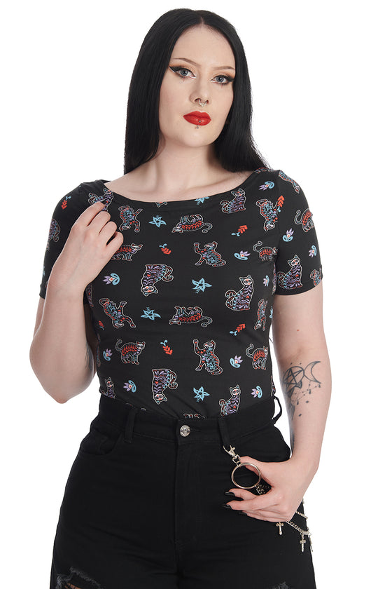Banned Skeleton Cat Top Spoopy