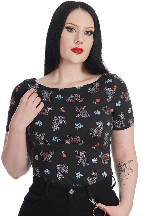 Banned Skeleton Cat Top Spoopy