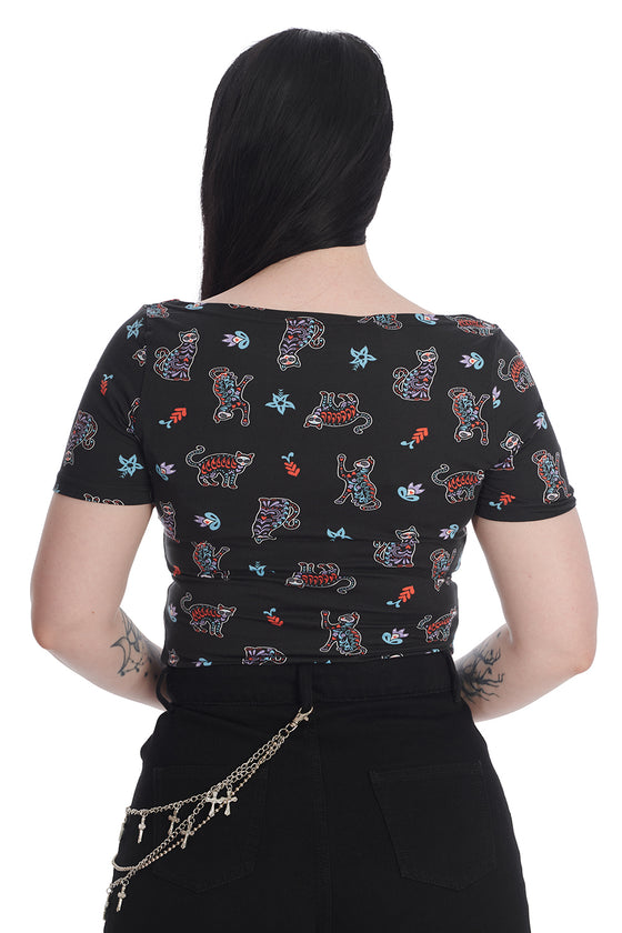 Banned Skeleton Cat Top Spoopy