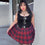 Killstar Bat Girl Skirt Red Tartan with Statement Buckles