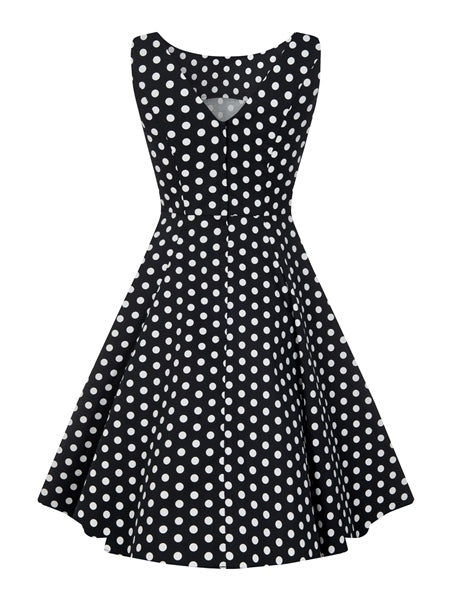 Collectif Hepburn Doll Dress in Plack and White Polka Dot Swing Classic