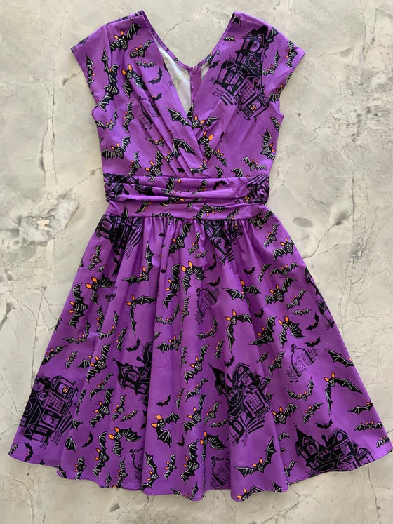 Retrolicious Greta Dress in Haunted House Print Kitty Deluxe