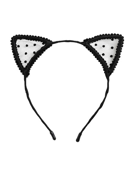 Collectif Sheer Polkadot Cat Ears Headband in Black