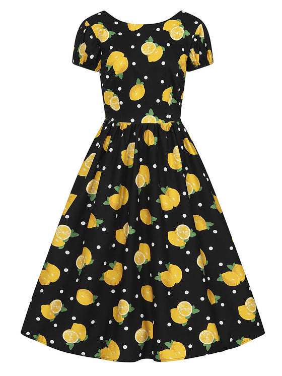 Collectif Demira Swing Dress in Polkadot Lemon Print