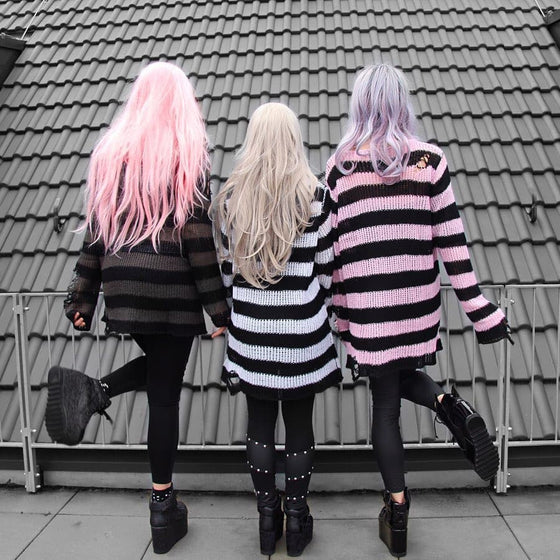 Killstar Courtney Punk Knit Sweater Black and Pink