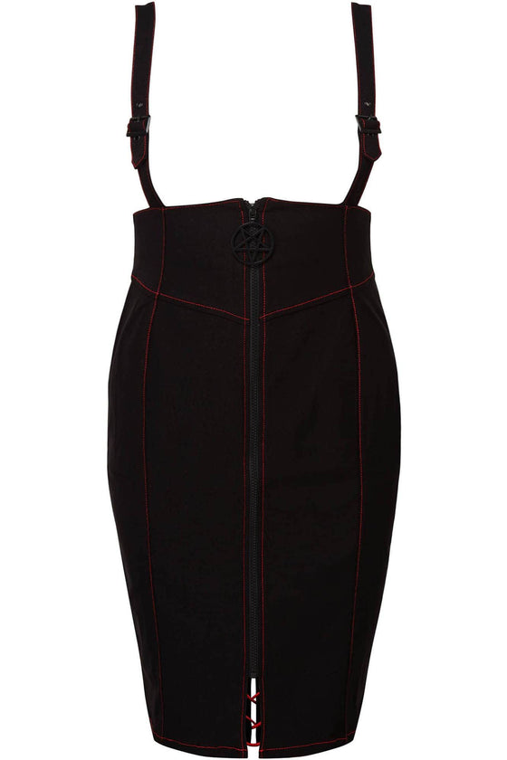 Killstar Adversary Midi Suspender Wiggle Skirt in Black