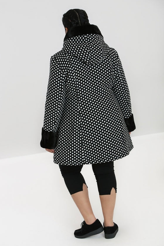 Hell Bunny Amelia Coat in Black and White Polkadot