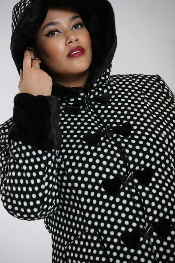 Hell Bunny Amelia Coat in Black and White Polkadot