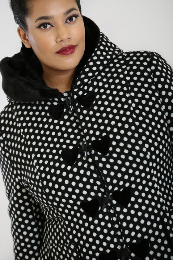 Hell Bunny Amelia Coat in Black and White Polkadot