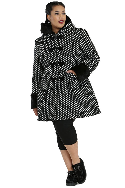 Hell Bunny Amelia Coat in Black and White Polkadot