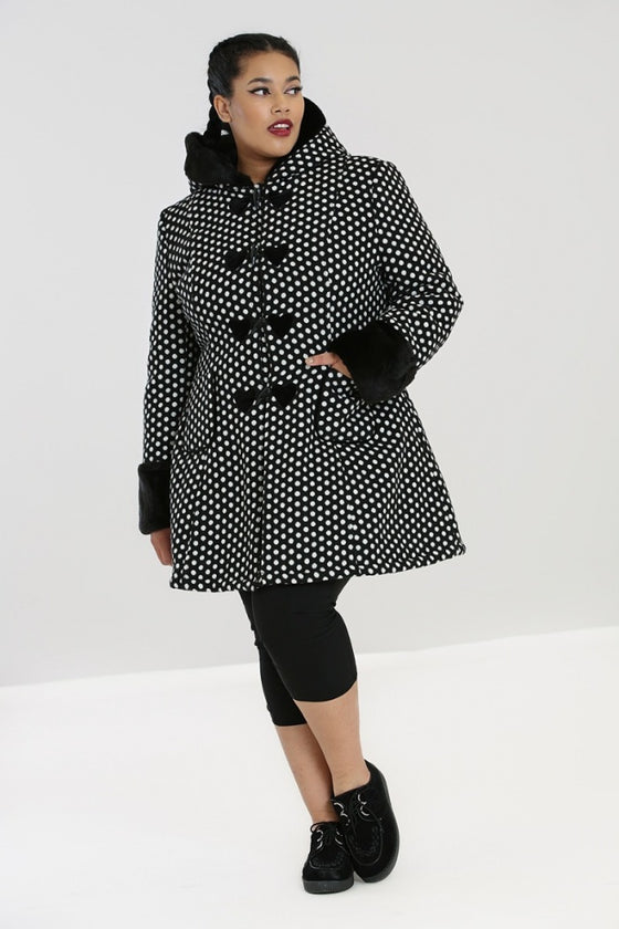 Hell Bunny Amelia Coat in Black and White Polkadot