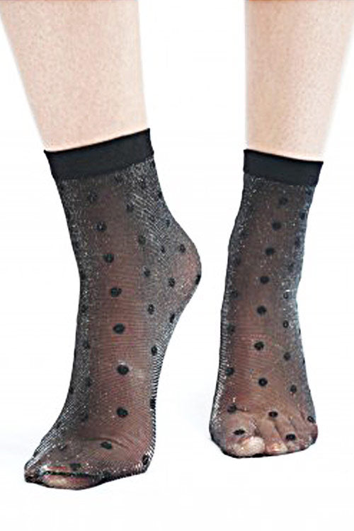 Pamela Mann Glitter Black Polka Dot Low Rise Ankle Socks