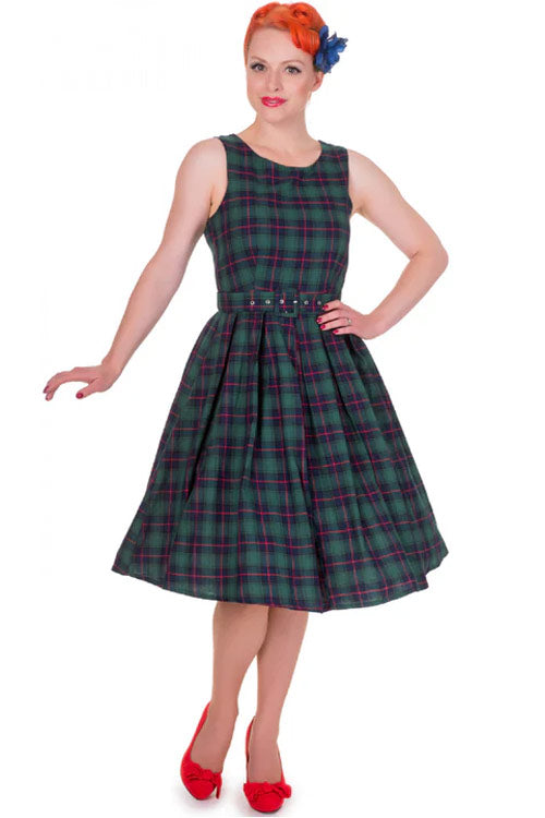 Dolly & Dotty Annie Swing Dress in Green Tartan Christmas