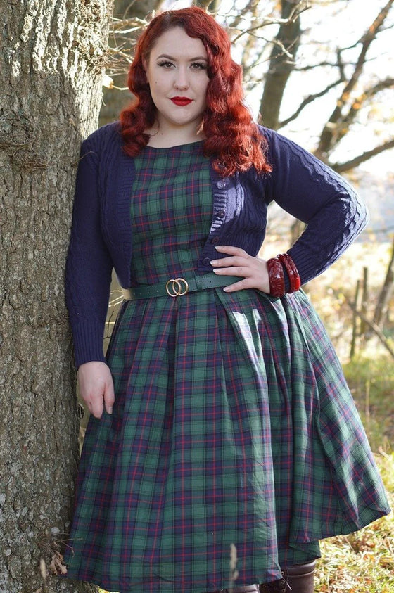 Dolly Dotty Annie Swing Dress in Green Tartan Christmas Kitty