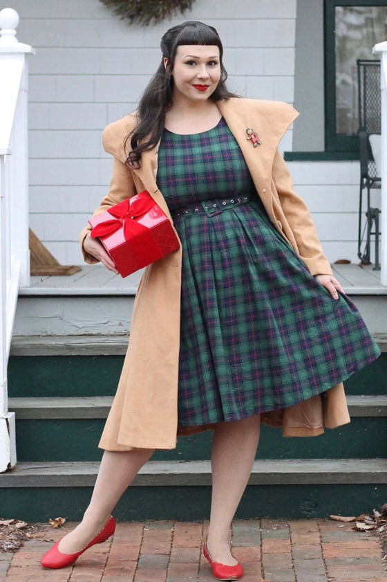 Dolly & Dotty Annie Swing Dress in Green Tartan Christmas