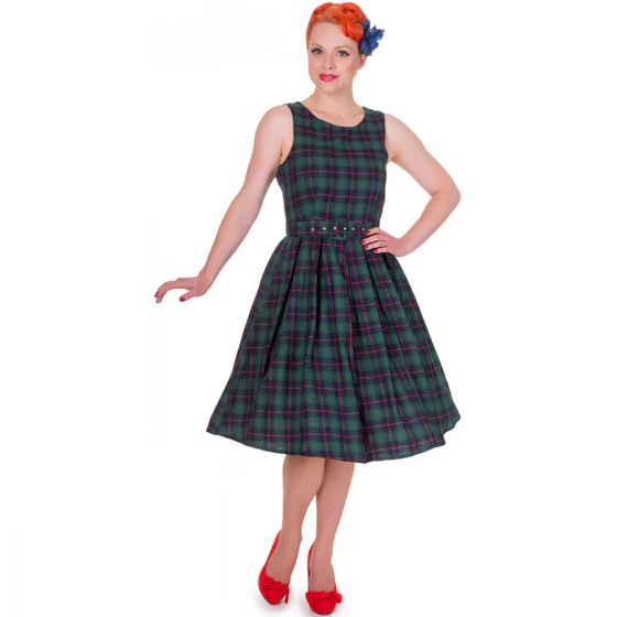 Dolly & Dotty Annie Swing Dress in Green Tartan Christmas