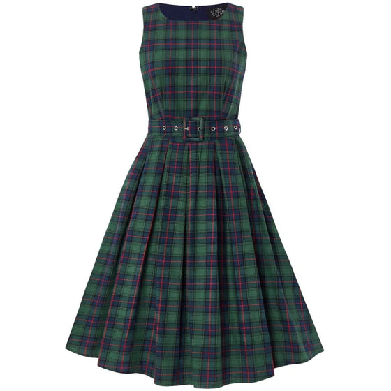 Dolly & Dotty Annie Swing Dress in Green Tartan Christmas