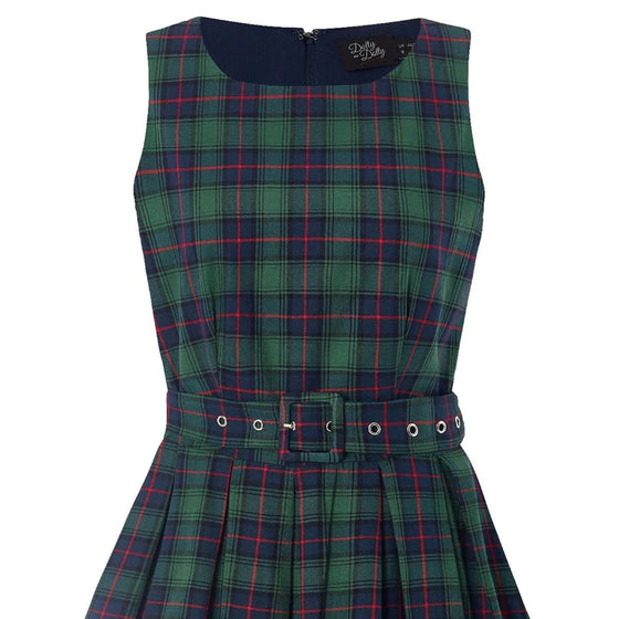 Dolly & Dotty Annie Swing Dress in Green Tartan Christmas