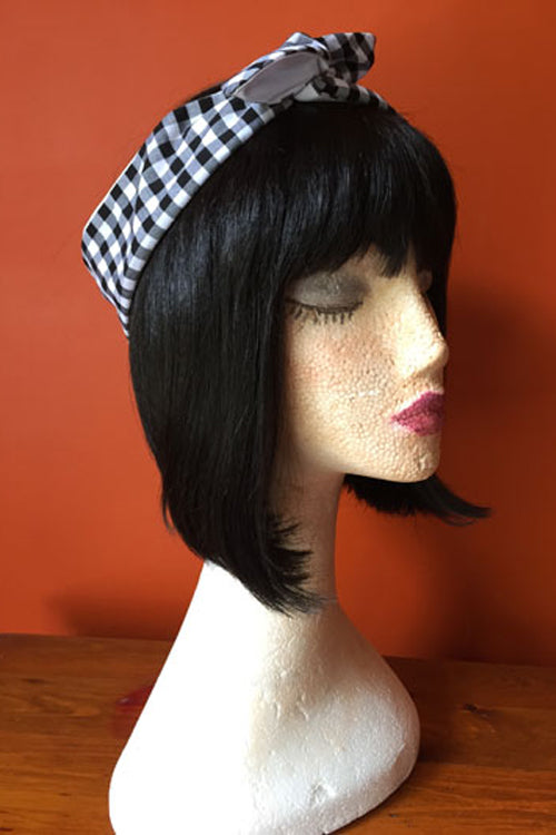 Reversible Wired Headband in Black Gingham Print & White