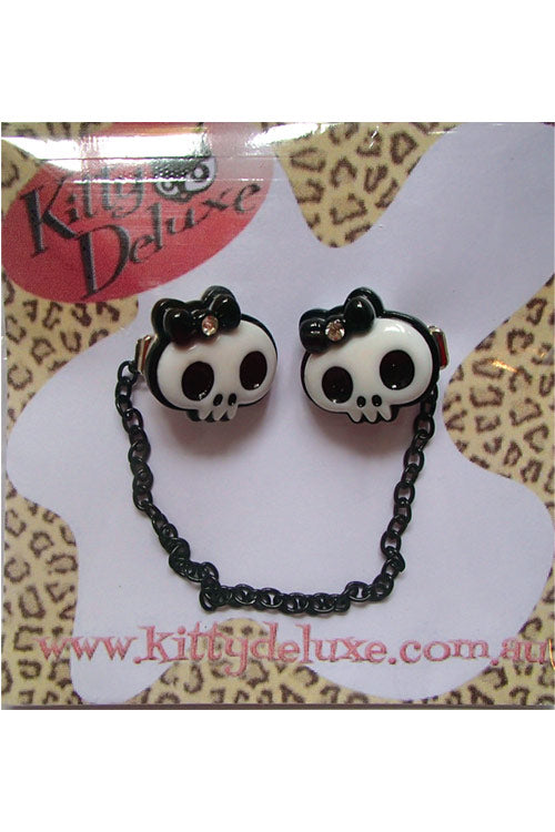 Kitty Deluxe Cardigan Clips in Bow Skull Design