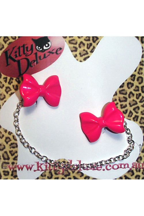 Kitty Deluxe Cardigan Clips in Plain Pink Bow Design