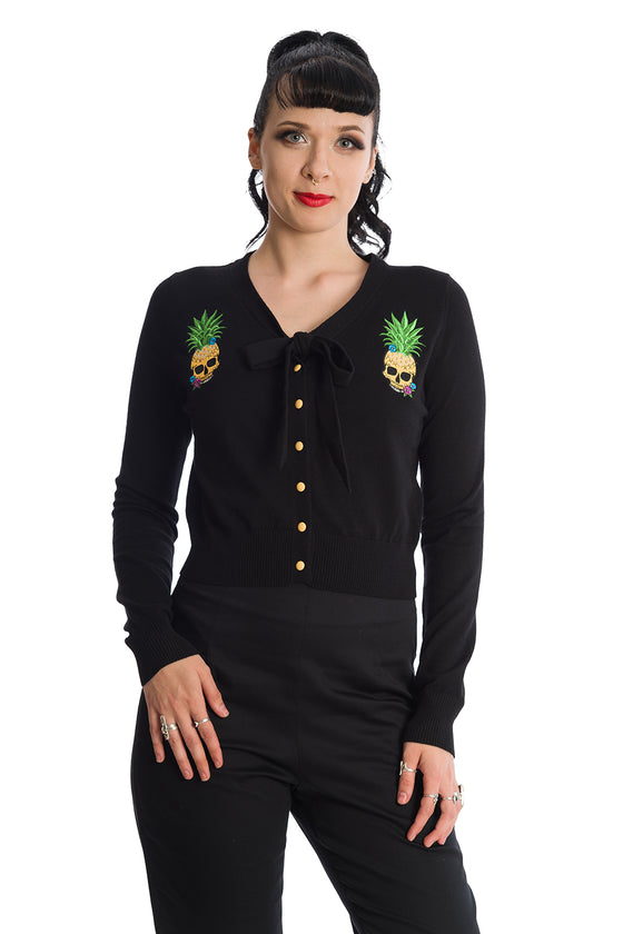 Banned Alternative Pineapple Skull Cardigan with Tie Neck