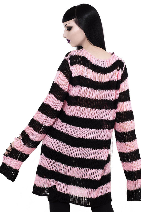 Killstar Courtney Punk Knit Sweater Black and Pink