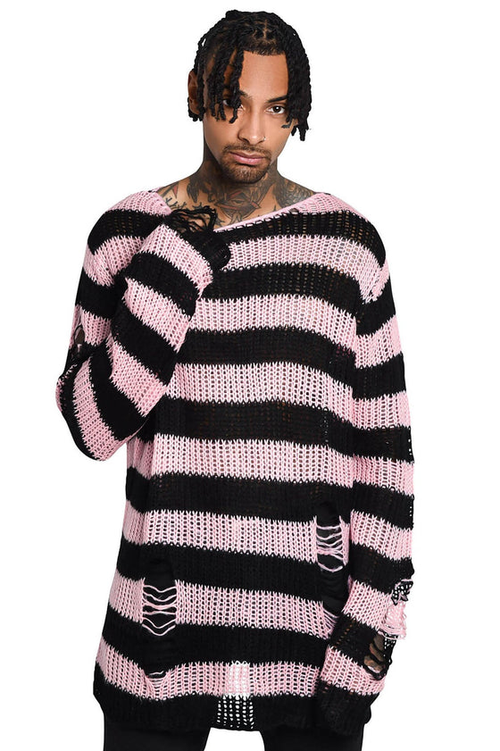 Killstar Courtney Punk Knit Jumper Black and Pink