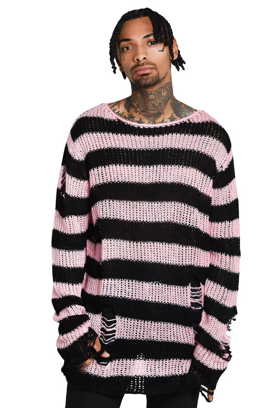 Killstar Courtney Punk Knit Sweater Black and Pink