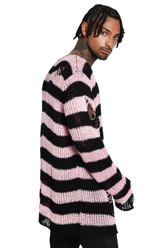 Killstar Courtney Punk Knit Sweater Black and Pink