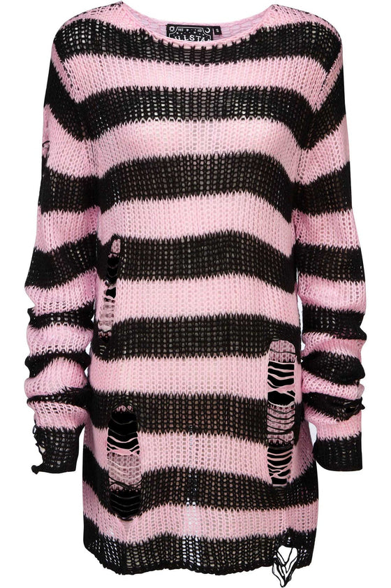 Killstar Courtney Punk Knit Sweater Black and Pink