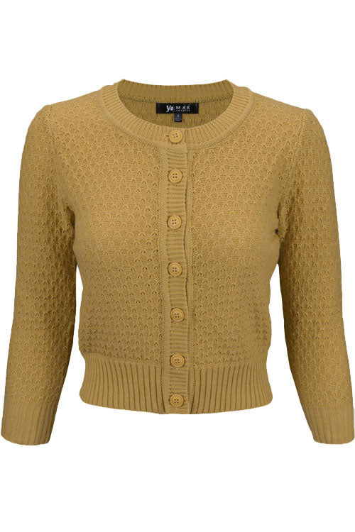 MAK Sweaters Chunky Vintage Knit Cardigan with 3/4 Sleeves in Bronze (Mustard)
