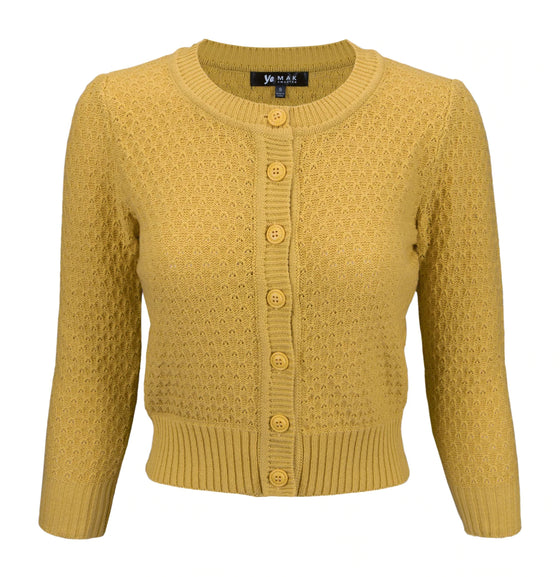 MAK Sweaters Chunky Vintage Knit Cardigan with 3/4 Sleeves in Bronze (Mustard)