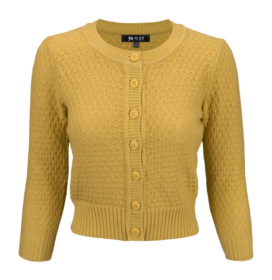 MAK Sweaters Chunky Vintage Knit Cardigan with 3/4 Sleeves in Bronze (Mustard)